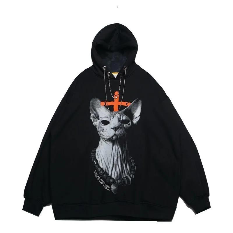 Gothic Punk Sweatshirts Pullover Hoodies Women White Black Printed Oversized Harajuku Sport Shirt Fashion Streetwear Tops with Chain Girl Long Hoodies