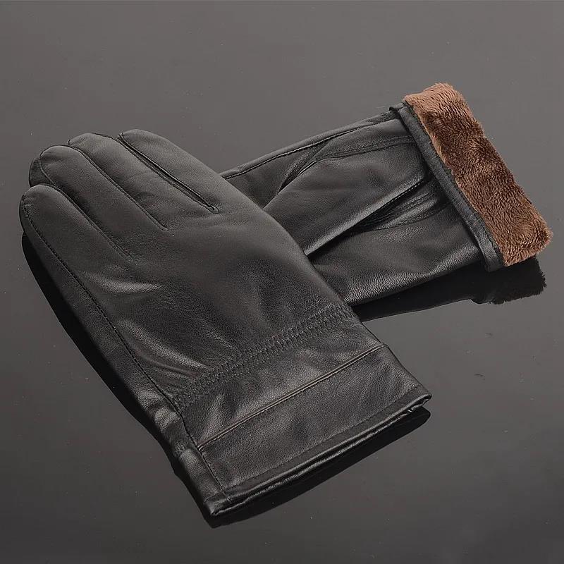 Leather Gloves Winter Thick Windproof Riding Gloves Men Plus Cashmere Sheepskin Gloves M-XL
