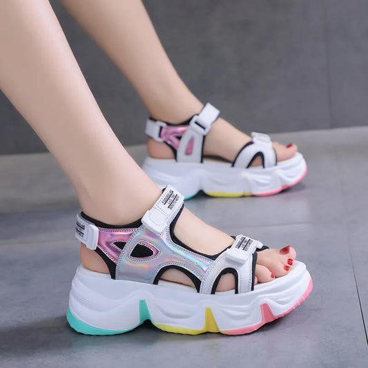 Sports Sandals Women's Thick Sole Muffin Sports Casual Beach Shoes Wedge Heels Colorful Handsome Ladies Sandals