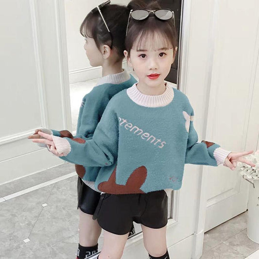 Children's Autumn/winter Sweater Korean Thick Sweater Imitation Mink Velvet Round Neck Girl Bottoming Shirt
