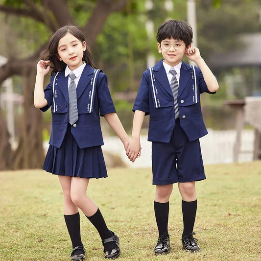 Kids Girls British Style School Uniform Student Uniforms Suit Long Sleeve Coat with Shirt Tie Mini Skirt Set Child Anime Costume