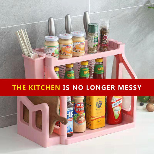 Spice Rack Kitchen Storage Rack Oil Salt Storage Rack Seasoning Household Floor Multi-layer Knife Rack Cutting Board Rack Home Storage Organizer