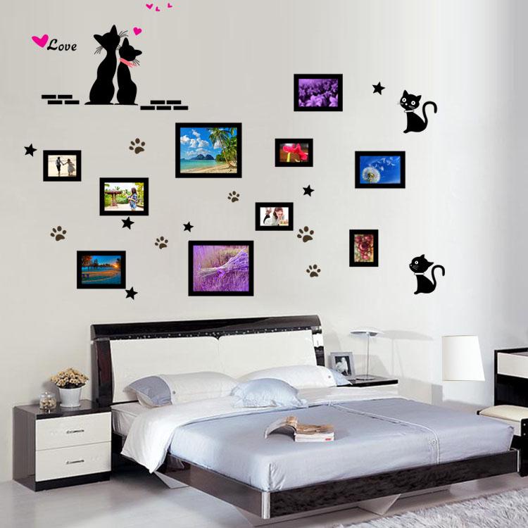 Love cat photo wall room room decoration removable TV background wall sticker