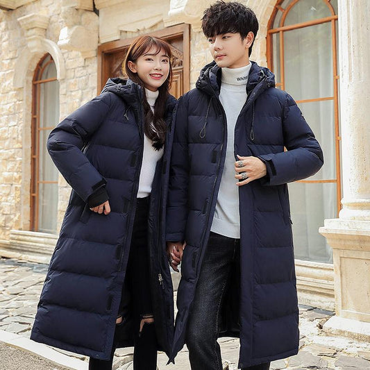 Fashion Hooded Long Men's Down Jacket Autumn and Winter Plus Down Thick Warm White Duck Down Couple Down Jacket