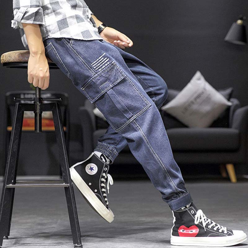 Men's Jeans Student Loose Trend Casual Small Feet Cropped Trousers Spring and Autumn Harem Pants Overalls