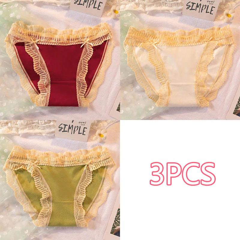 3PCS Cute Girly Lace Panties Antibacterial Cotton Crotch Sexy Panties Breathable Ladies Sweet and Comfortable Briefs