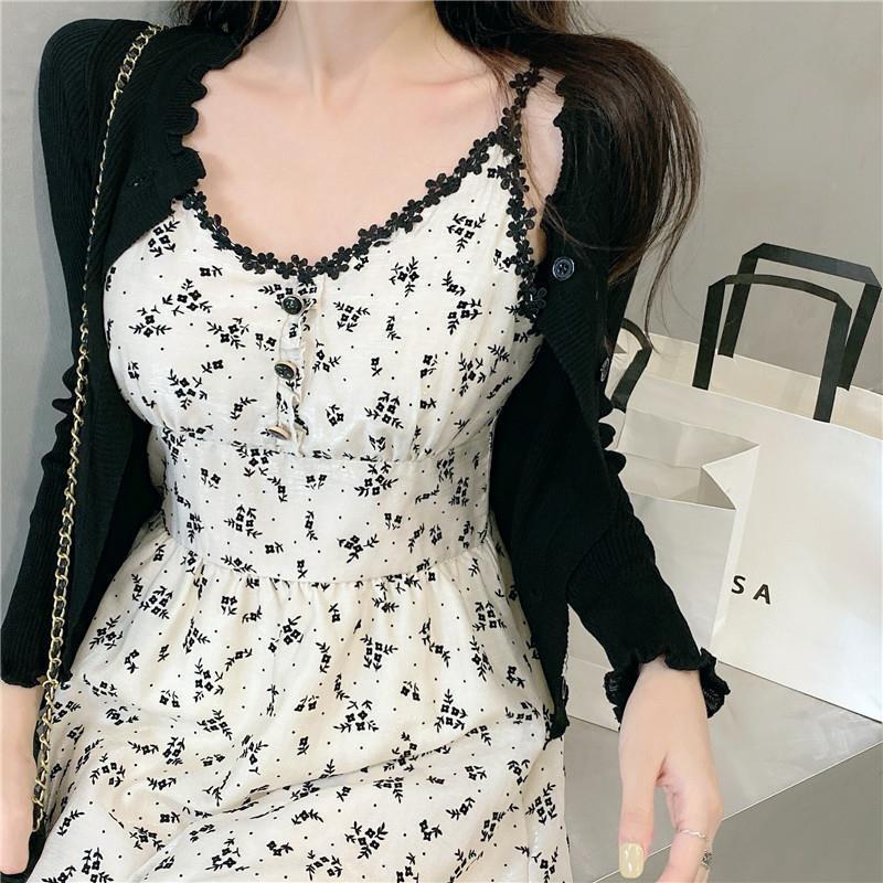Female Summer Simple Leisure All Kinds of Waist Show Thin Elegant Floral Suspender Lace Dress