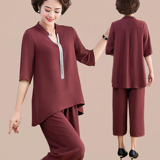 WTEMPO 2pcs Suit Spring Summer Women's Plus Size Short Sleeve Loose Casual Two-piece Set