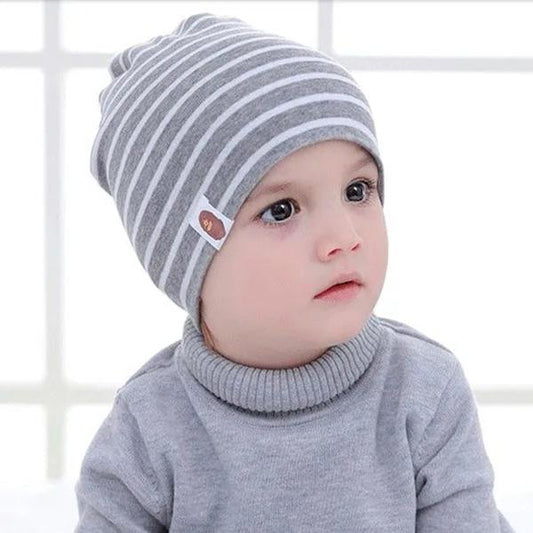 Double-layer Cotton Hats for Babys Solid Color Striped Beanie Hat Newborn Baby Spring Autumn Hat Soft Skin-friendly Sleep Cap