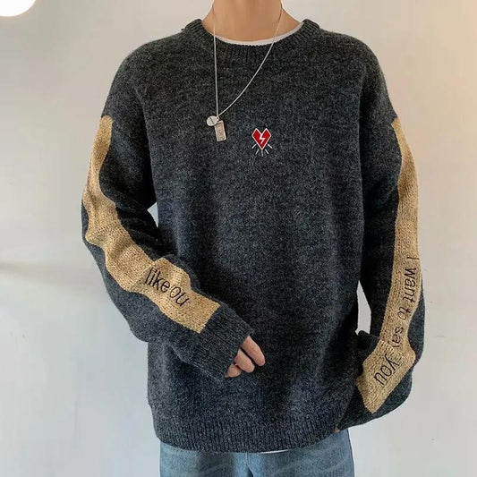Autumn and Winter Small Fresh Round Neck Sweater Men's Pullover Sweater Student Loose Trend Long-sleeved Sweater