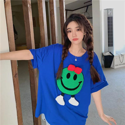 Large Size Top Women's Summer Loose Short Simple Short Sleeve T-shirt