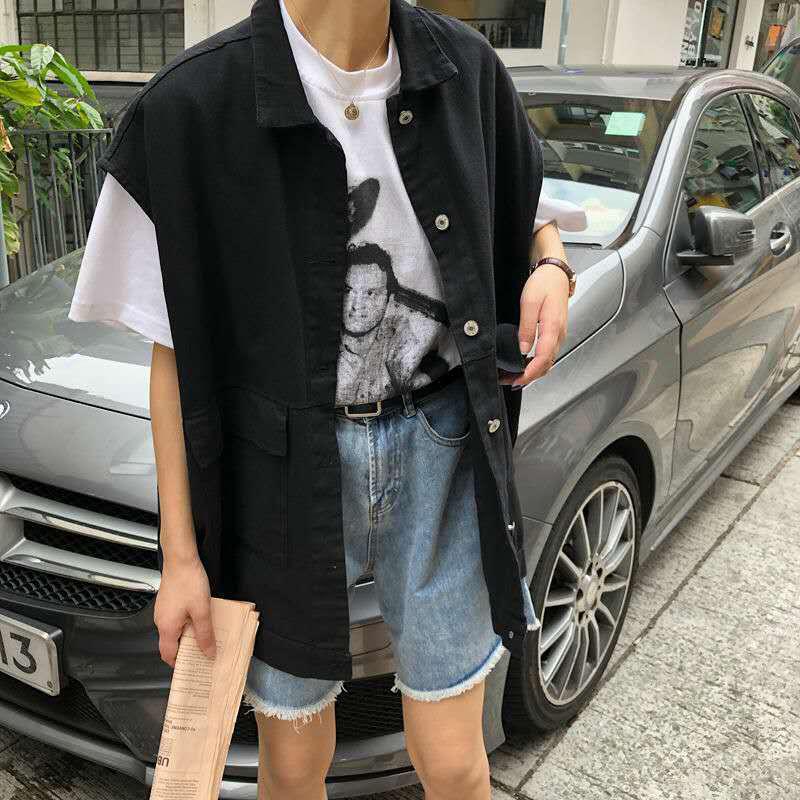 Turn-down Collar Solid Color Women's Vest Sleeveless Spring and Summer Loose Casual Buttons Coat Black White Waistcoat