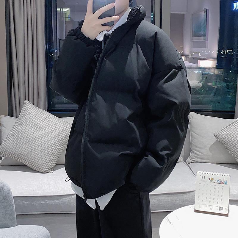 Winter Hong Kong Style Stand-up Collar Cotton-padded Jacket Men's Korean Version of Solid Color Thickened Warm Bread Clothes Loose Cotton Jacket Trend