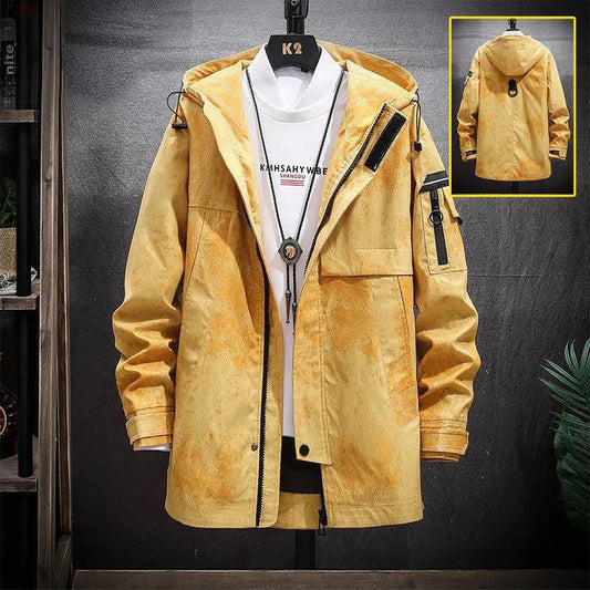 Spring Work Jacket Large Size Hooded Coat Long Casual Loose Windbreaker Comfortable Parka Men