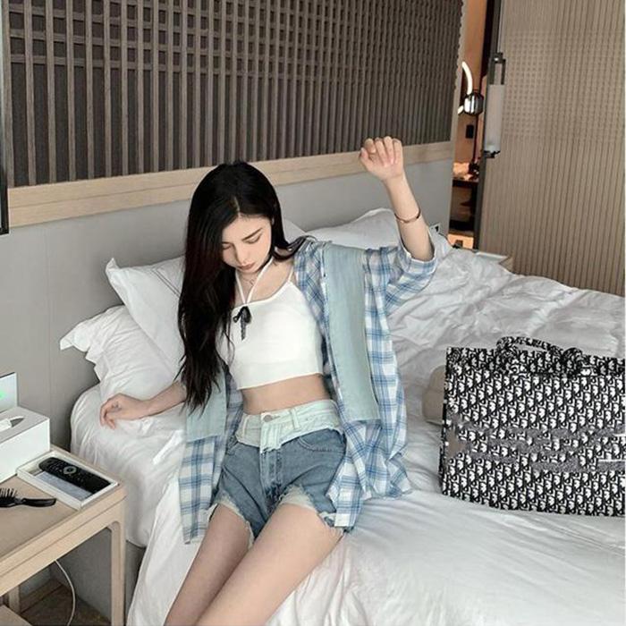 WTEMPO Color Gradient Stitching Denim Shorts Women Loose Spring and Summer Wide Leg A-line Thin Curled Bottom Casual Shorts