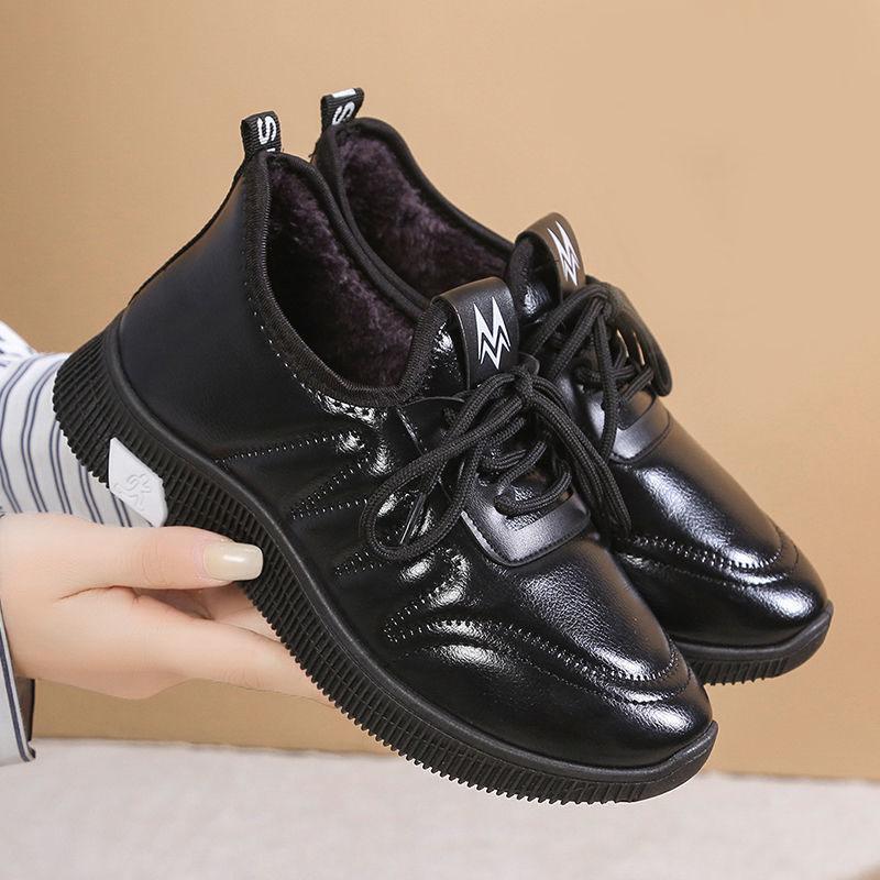 Ladies Cotton Shoes Winter Thicken Warm Shoes Non-slip Waterproof Leather Comfortable Flat Casual Shoes
