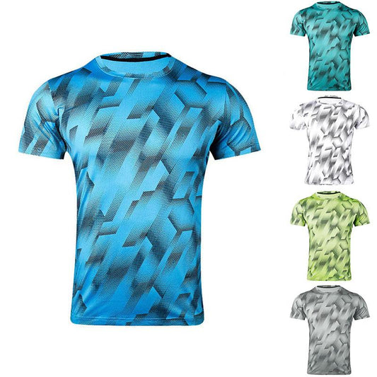 Sports Shirts Geometric Print T-shirt Breathable Casual Quick Dry Running Tees Half Sleeves High Elastic Top Men Clothing Summer