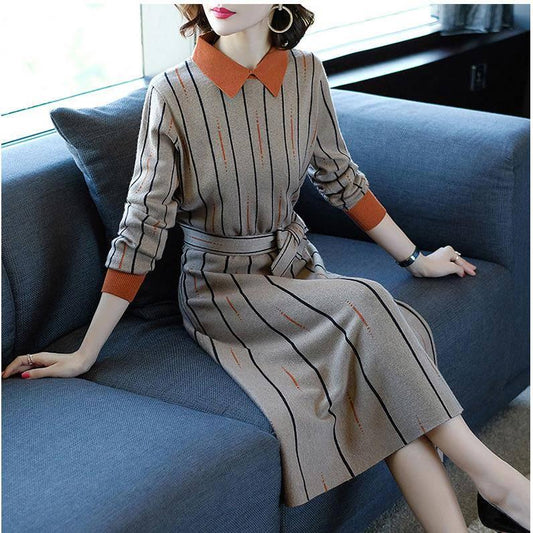 Plus Size Elegant V Collar Flower Printed Long Sleeve Woman Long Dress