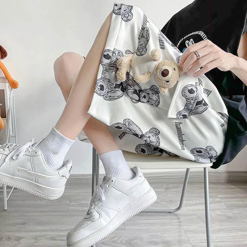 Men's Summer Wear Breathable Casual Pants Men's Design Pocket Cute Bear Print Five-point Overalls Shorts