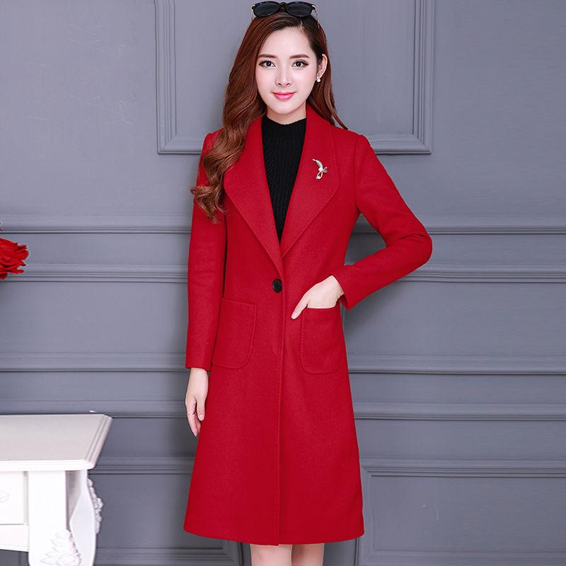Wool Coat Women Jacket Elegant Office Work Long Coats Fashion Coats Lady Slim Long Sleeve Overcoat
