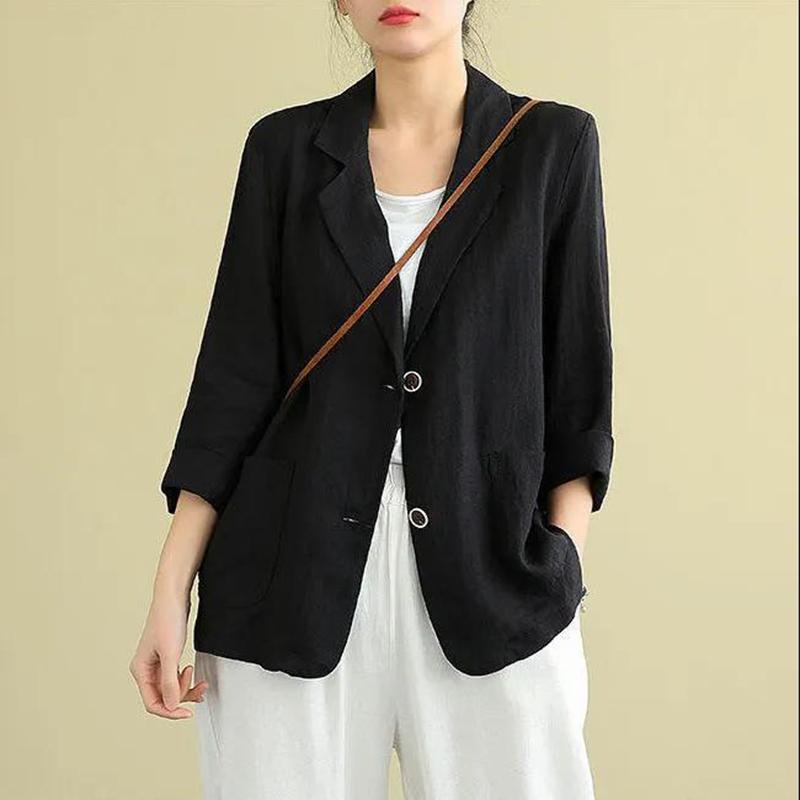 Loose Solid Color Cotton and Linen Small Suit Spring and Summer Linen Top All-match Long-sleeved Casual Temperament Jacket Women