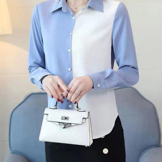 Chiffon Shirts Women's Color-blocking Long-sleeved Spring and Autumn Bottoming Loose Shirts
