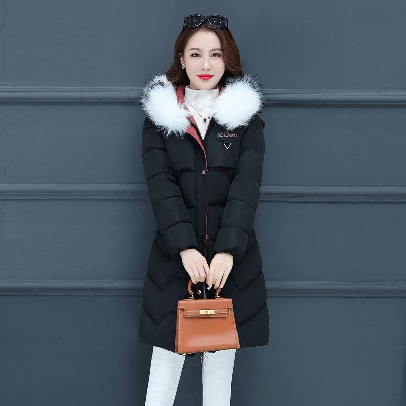 Hooded Large Fur Collar Long Section Ladies Cotton Coat Down Cotton Padded Cotton Jacket