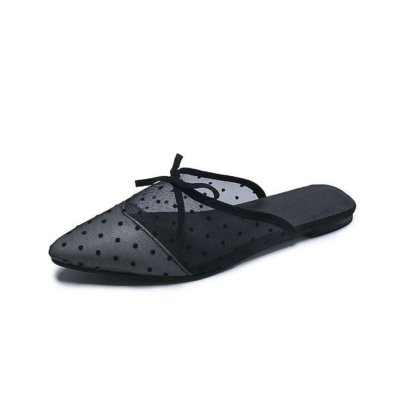WTEMPO Lace Shoes Mesh Yarn Pointed Head Baotou Flat Wear Outside Sandals and Slippers Women's Shoes