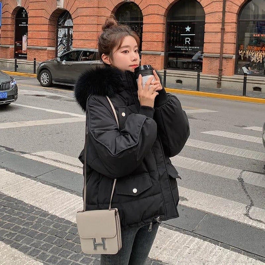 Winter Padded Jacket Women's Short Thick Padded Jacket Loose Korean Bread Jacket Hooded with Fur Lady Top Clothing