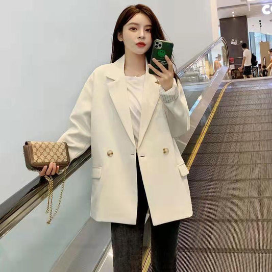 Women's Suit Jacket Spring and Autumn White Korean Version Streetwear Design Suit Ladies Slimming Blazer Loose Top Coat