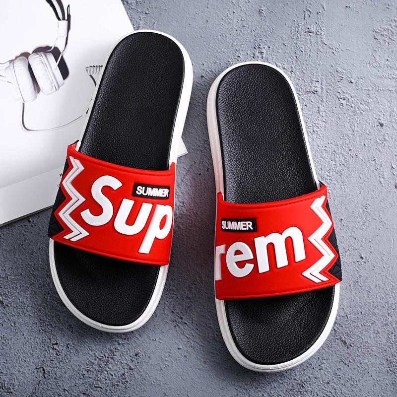 Size40-45 Summer Men Sandals Comfortable Non-slip Rubber Letter Stripe Beach Slippers Casual Outdoor Slippers Drag Flip Flops