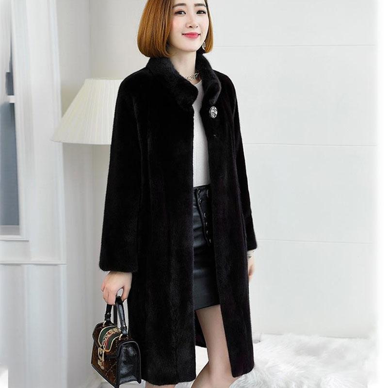 Winter Temperament Ladies Fur Imitation Warm Mink Jacket Stand-up Collar Thick Coat Mid-length Imitation Fur Jacket Women All-match Coat