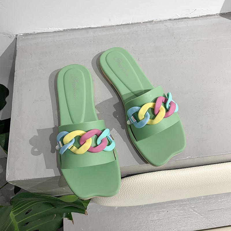 Color Slippers Women's Outer Wear Beach Shoes Non-slip Flat Slippers Women's Soft and Comfortable Simple Slippers