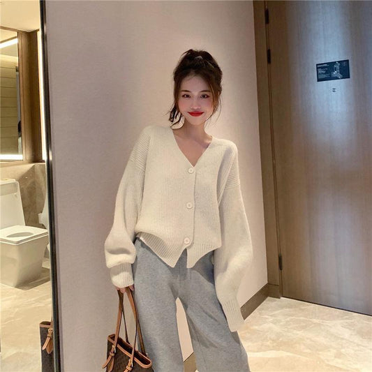 Spring and Autumn Knitted Cardigan Short Jacket Female Korean Version Loose Lazy Style Long-sleeved Solid Color Button Sweater All-match