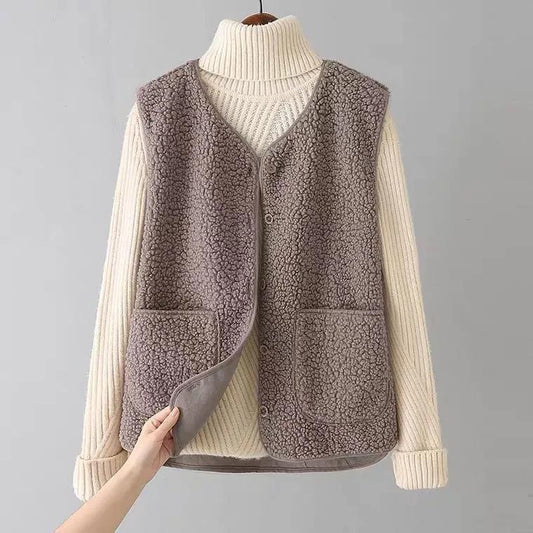 Fur One-piece Vest Women's Autumn and Winter Solid Color All-match Short Casual Fashion Jacket