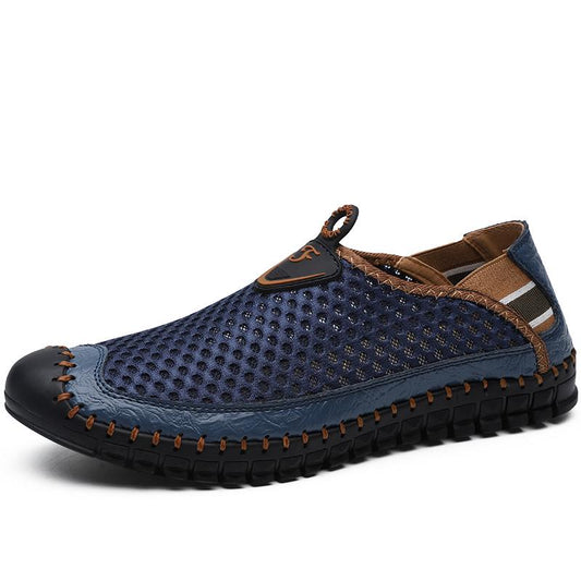 Large Size Handmade Leather Shoes New Breathable Mesh Shoes Hole Shoes Summer Shoes 38-47
