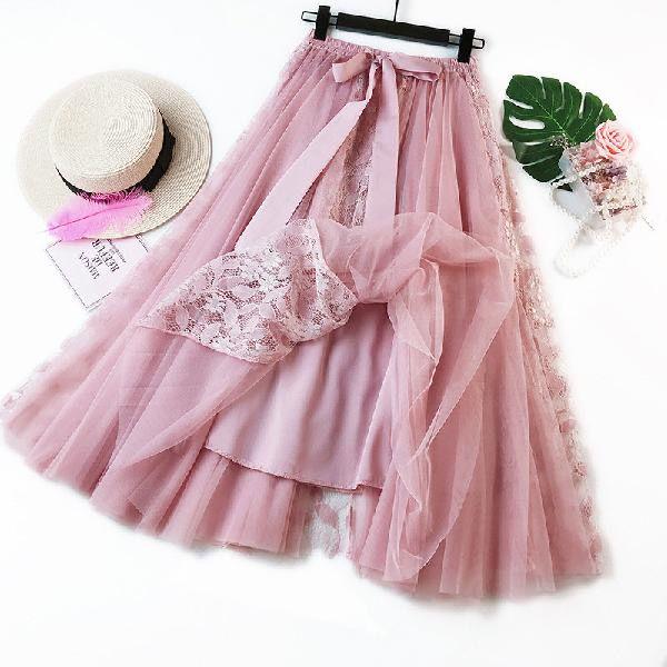 Elastic High Waist Women Tulle Skirt Spring Summer Ladies Mesh Long Skirt Elegant A Line Girls Skirts