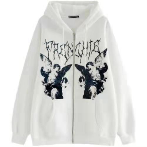 Men's Hip-hop Streetwear Hooded Jacket Angel Dark Print Jacket Jacket Harajuku Cotton Fleece Autumn and Winter Jacket Jacket Zipper