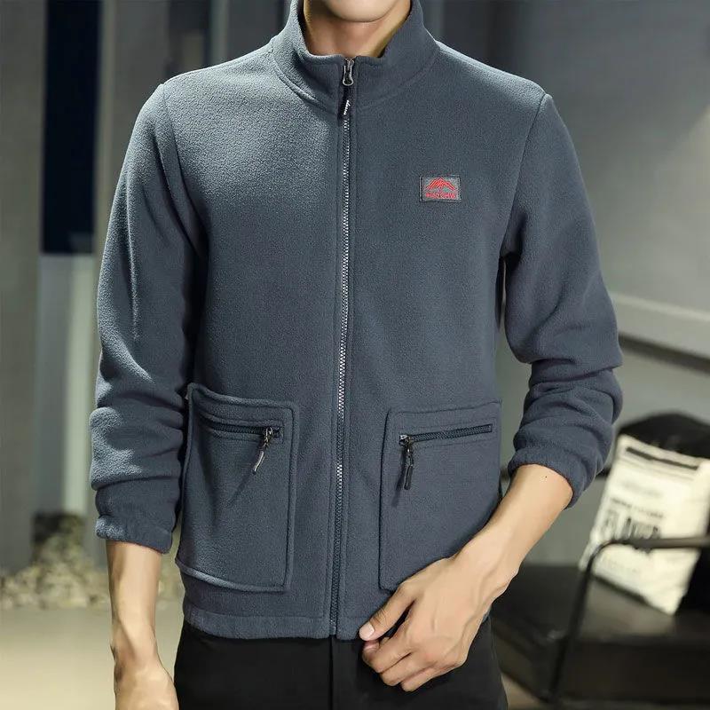 Fall/Winter Fleece Jacket Men's Polar Fleece Cardigan Double-sided Fleece Jacket Oversized Warm Jacket