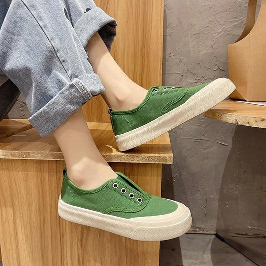 Women's Canvas Shoes Summer Slip-on Flat Shoes All-match Board Shoes Thick-soled Casual Shoes Summer Breathable Flat Sneakers