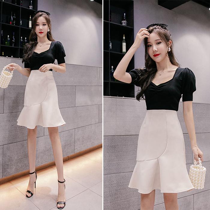 Mermaid Skirt Women Sexy Tight A-line Pleated Skirt Hip Skirt Elastic Waist Club Casual Home Office