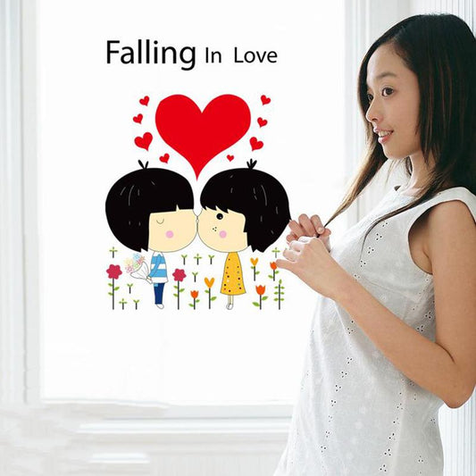 Cute Couple Cartoon Wall Stickers Love Boy Girl Sticker Bedroom Warm Decoration Wall Stickers