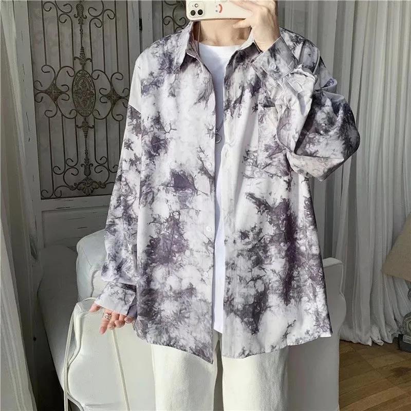 Tie-dye Shirt Summer Sunscreen Clothing Jacket Male Ins Cool Breathable Trend Ruffian Handsome Breathable Loose Long-sleeved Thin Section
