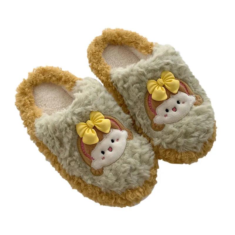 Autumn and Winter Girl Cute Cotton Slippers Warm Flat Shoes Indoor Non-slip Cotton Shoes Soft Shoes