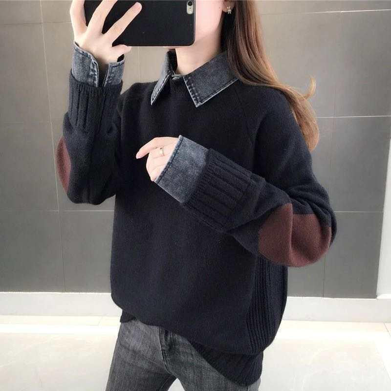 Spring and Autumn Casual Sweater Thicken Loose Knit Top Fashion Simple Female Jacket