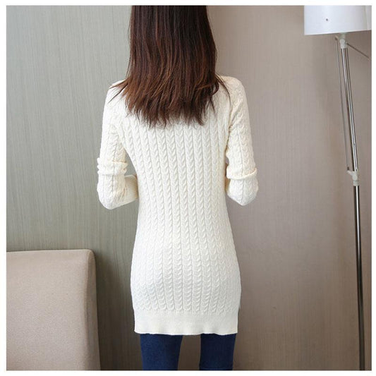 Mid-length Knitted Slim-fit Sweater, Solid Color Padded Bottoming Shirt, Round Neck Dress In Autumn and Winter