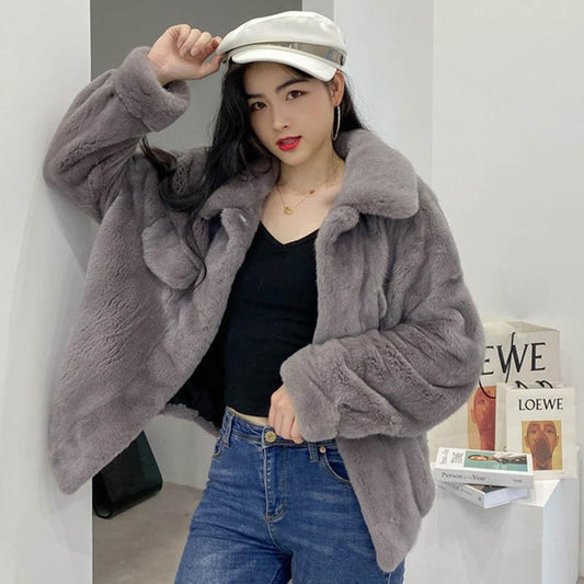WTEMPO Winter Fur Coat Women Thickened Imitation Rabbit Fur Short Loose Mink Fluffy Coat