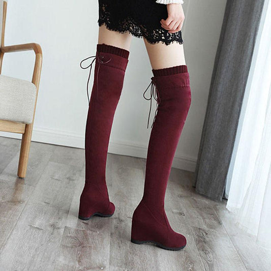 Autumn Winter Increase Wedge Heel Over Knee Boots Women's Stretch Suede High Boots