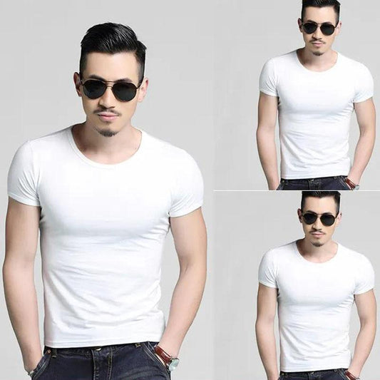 3 Pcs Men Slim T-shirt Stretch Tees Muscle Shirt Casual Pullover Half Sleeve Overshirt Solid Color Top Male Sport Clothing