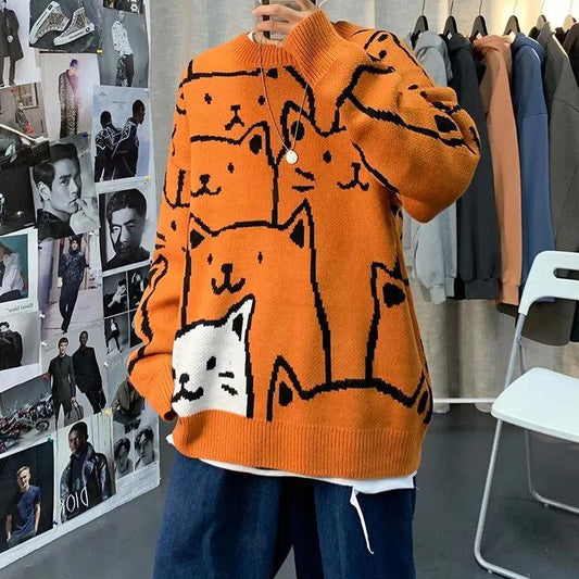 Autumn and Winter Women's Sweater Korean Loose Cartoon Print Pullover Cute Knitted Top
